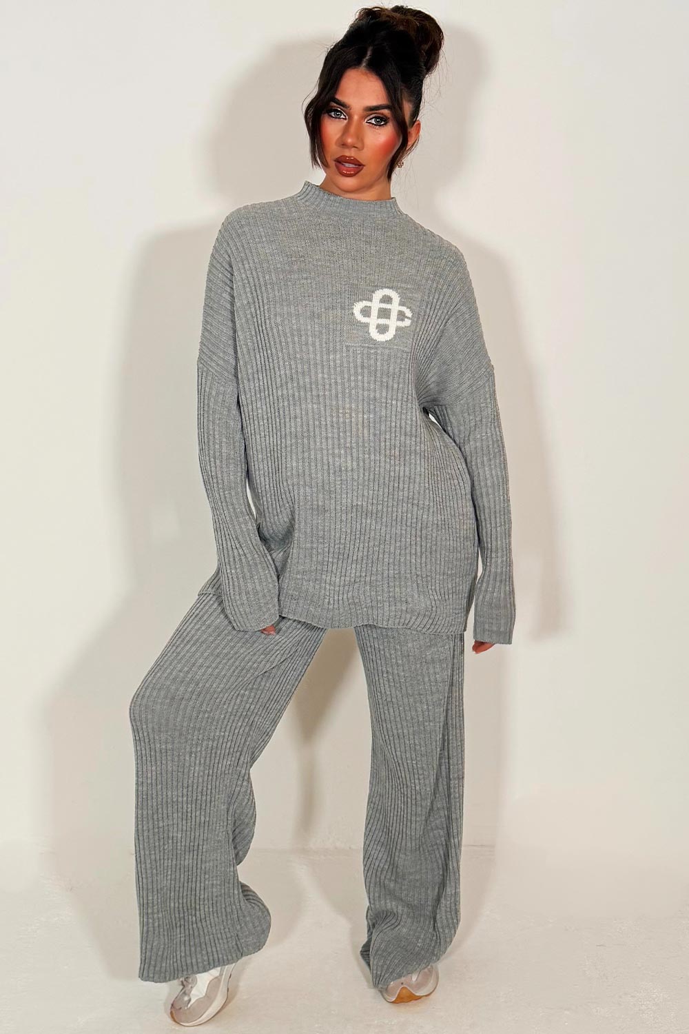 womens oversized knitted lounge set with contrast emblem couture club womens