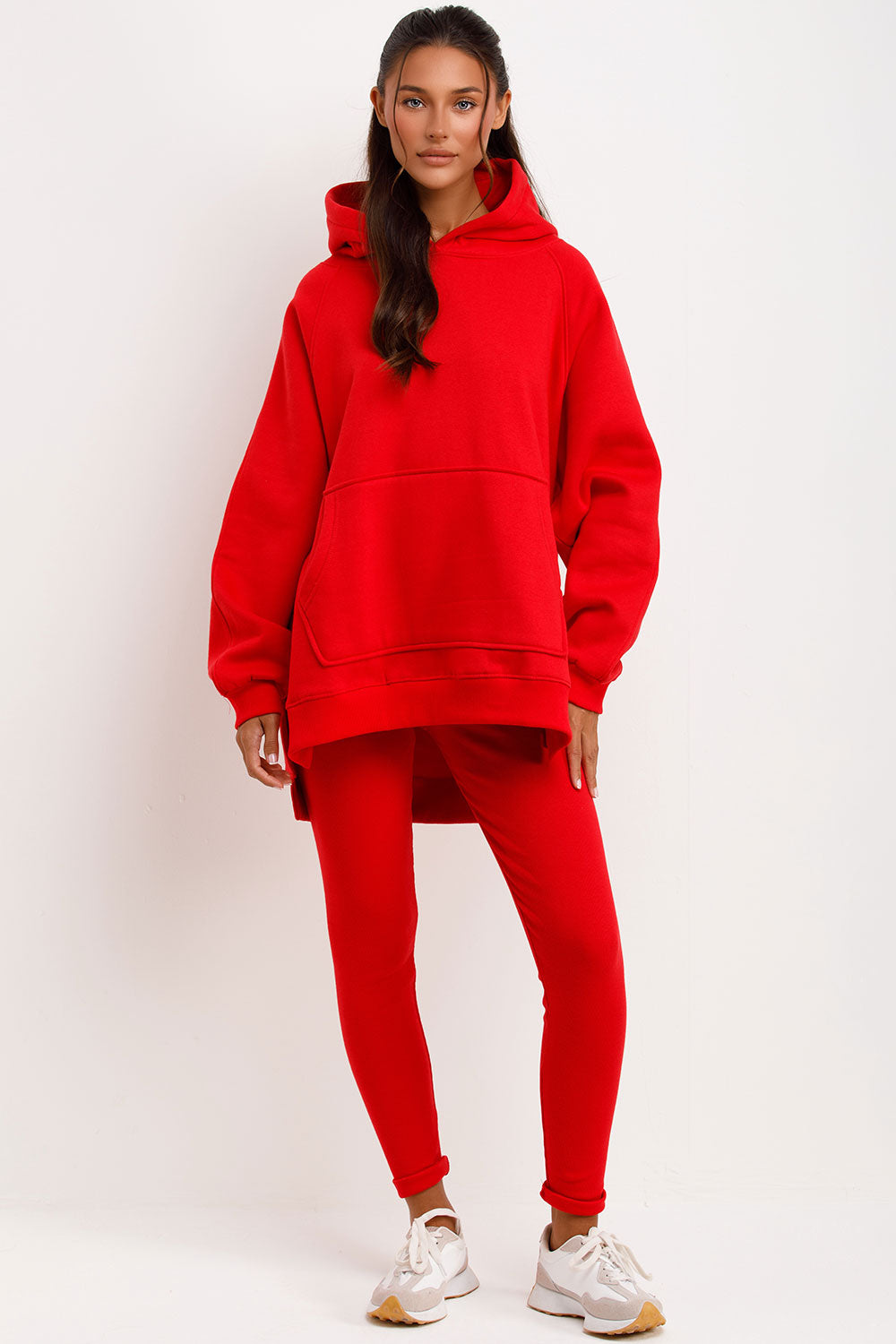 red oversized hoodie and leggings two piece co ord set