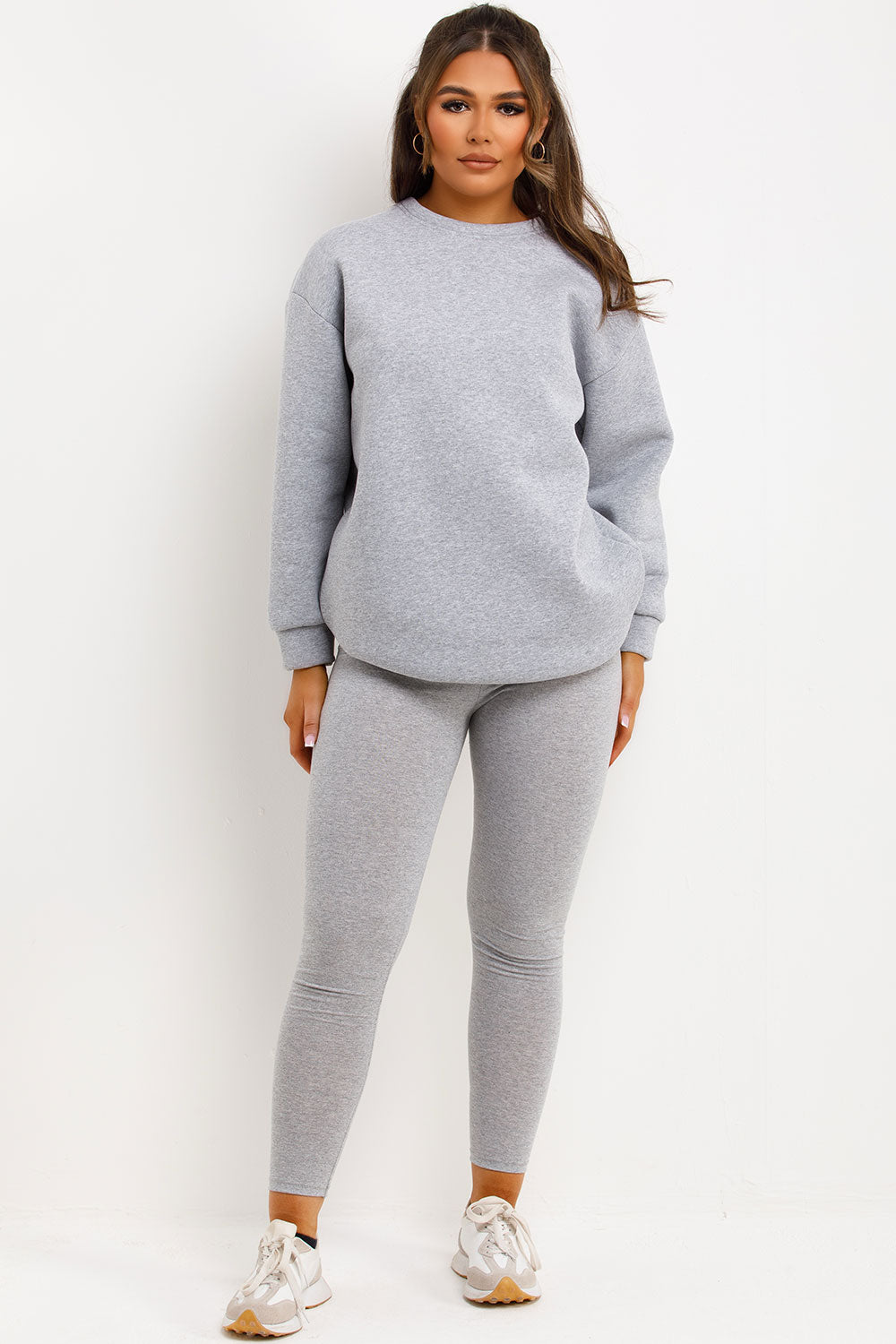 womens oversized jumper with chicago slogan and leggings two piece set grey