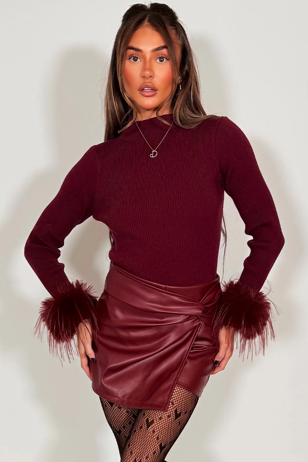 faux fur cuff long sleeve christmas jumper for womens