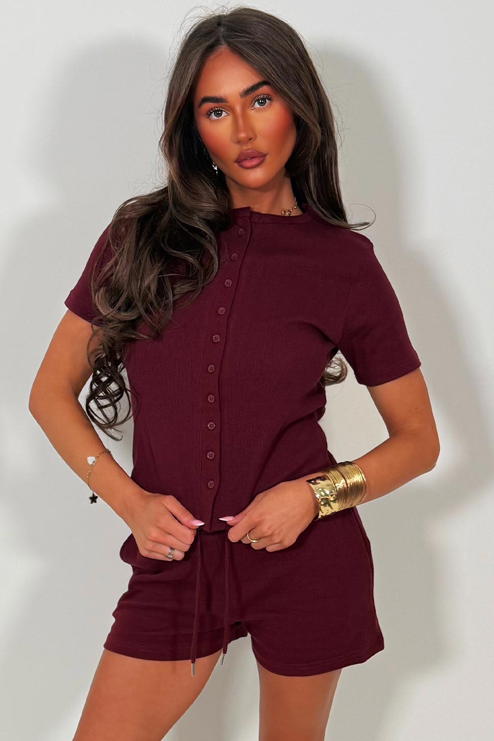 rib button up top and shorts tracksuit loungewear set zara