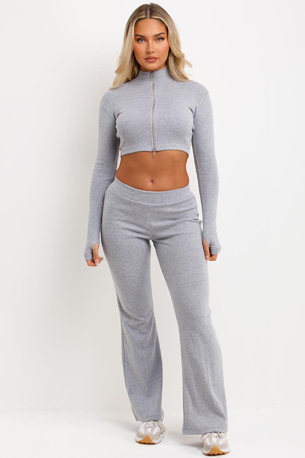 womens rib loungewear co ord set airport outfit