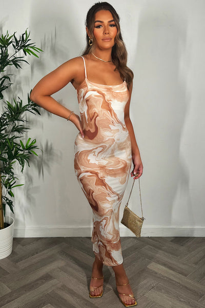 beige marble dress Beige Marble Print Cut Out Dress