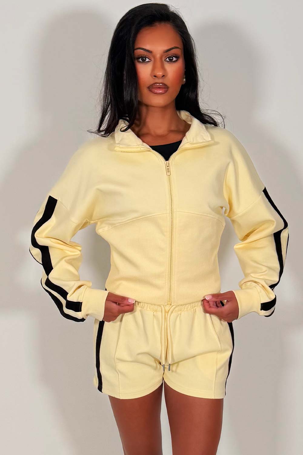 short summer tracksuit womens airport travel outfit for holidays styledup whitefox