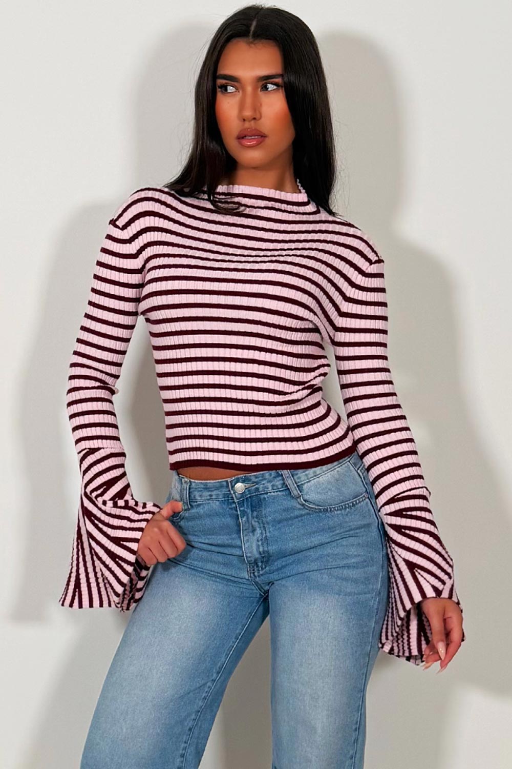 womens zara ribbed striped turtle neck top styledup