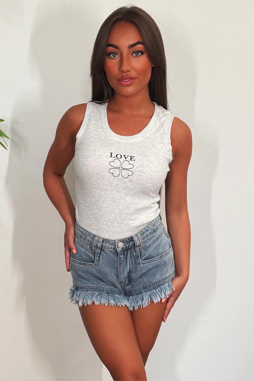 womens rib vest top with love slogan