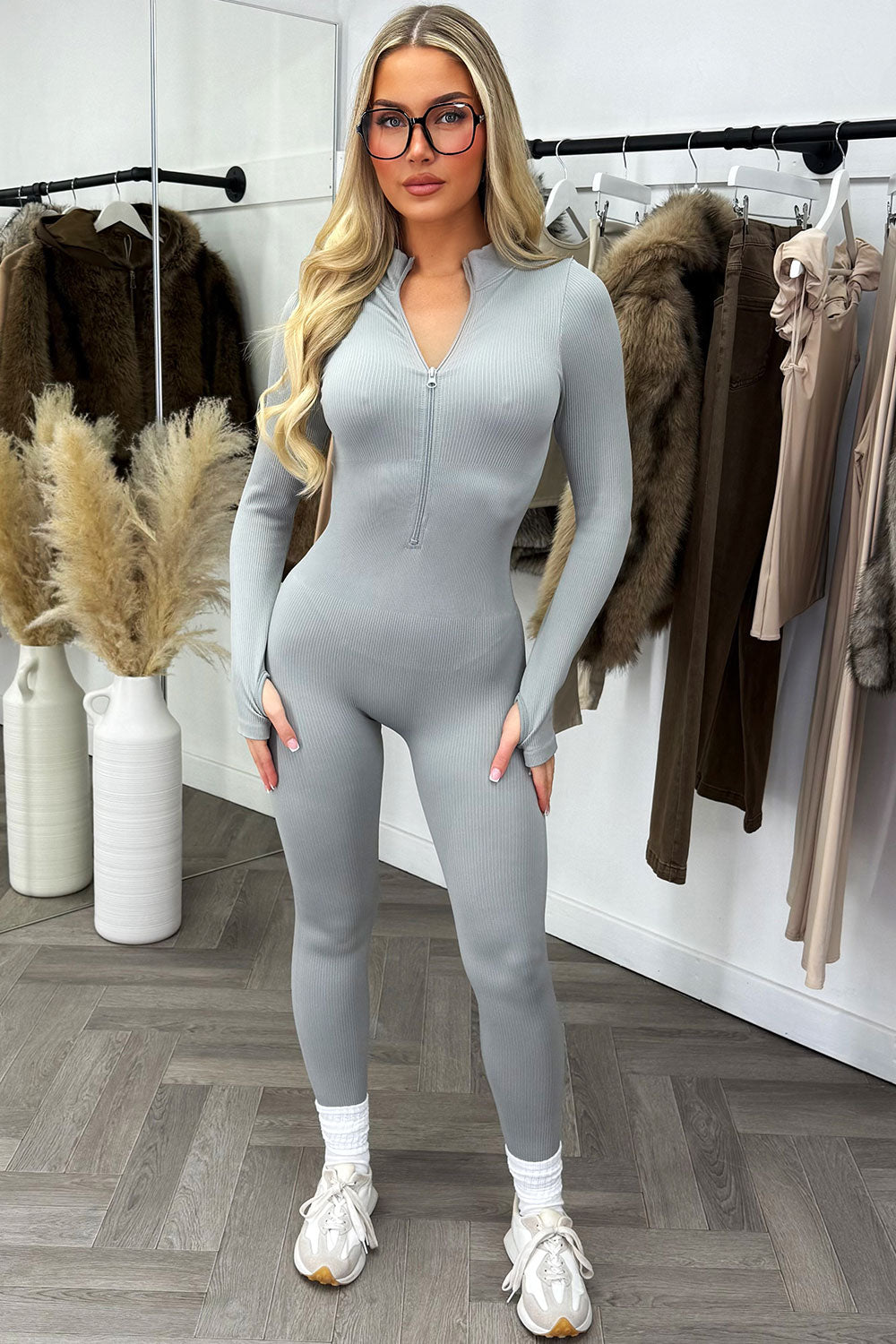 long sleeve jumpsuit with bum lifting panels womens gym wear styledup