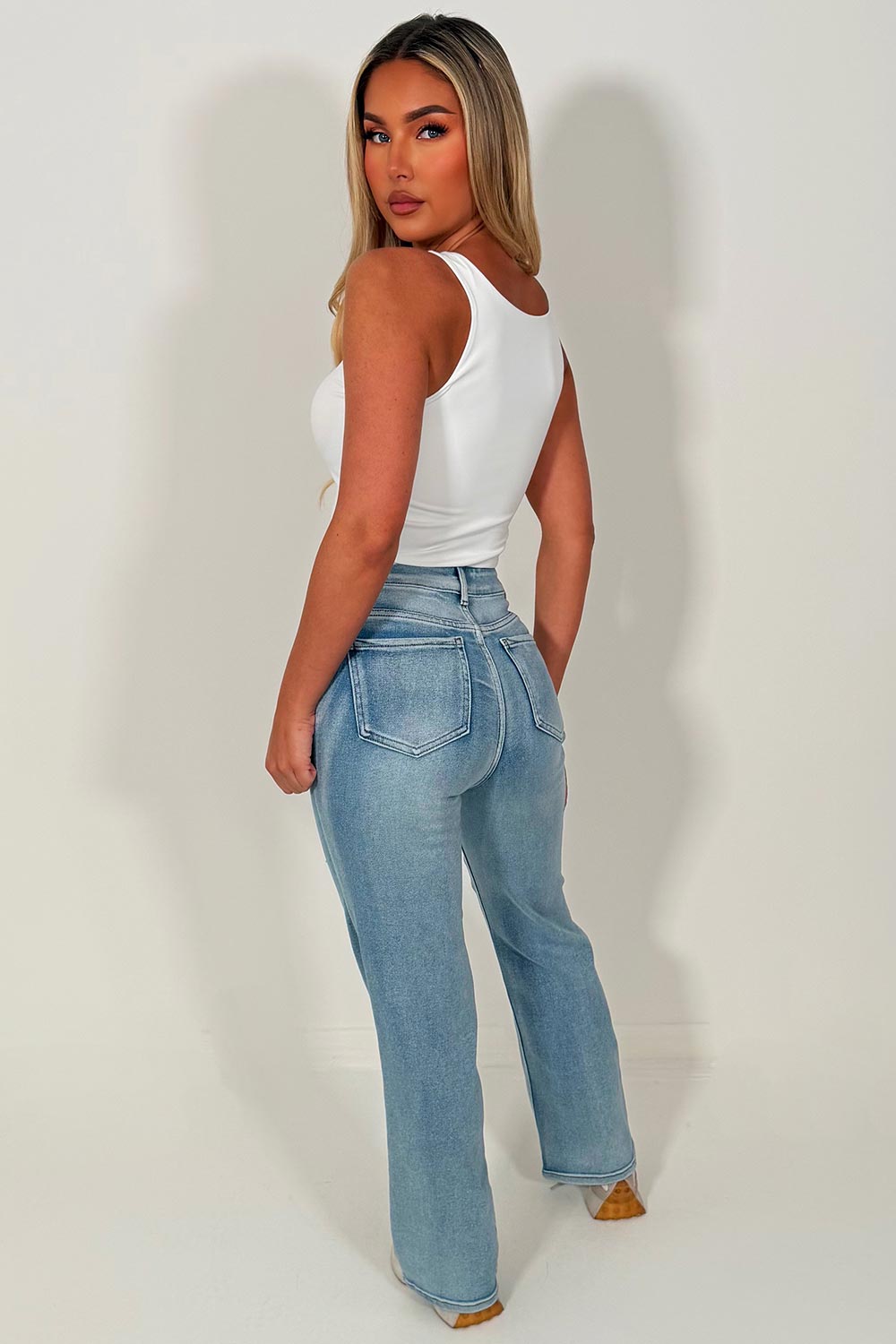 womens high waist ripped denim jeans uk