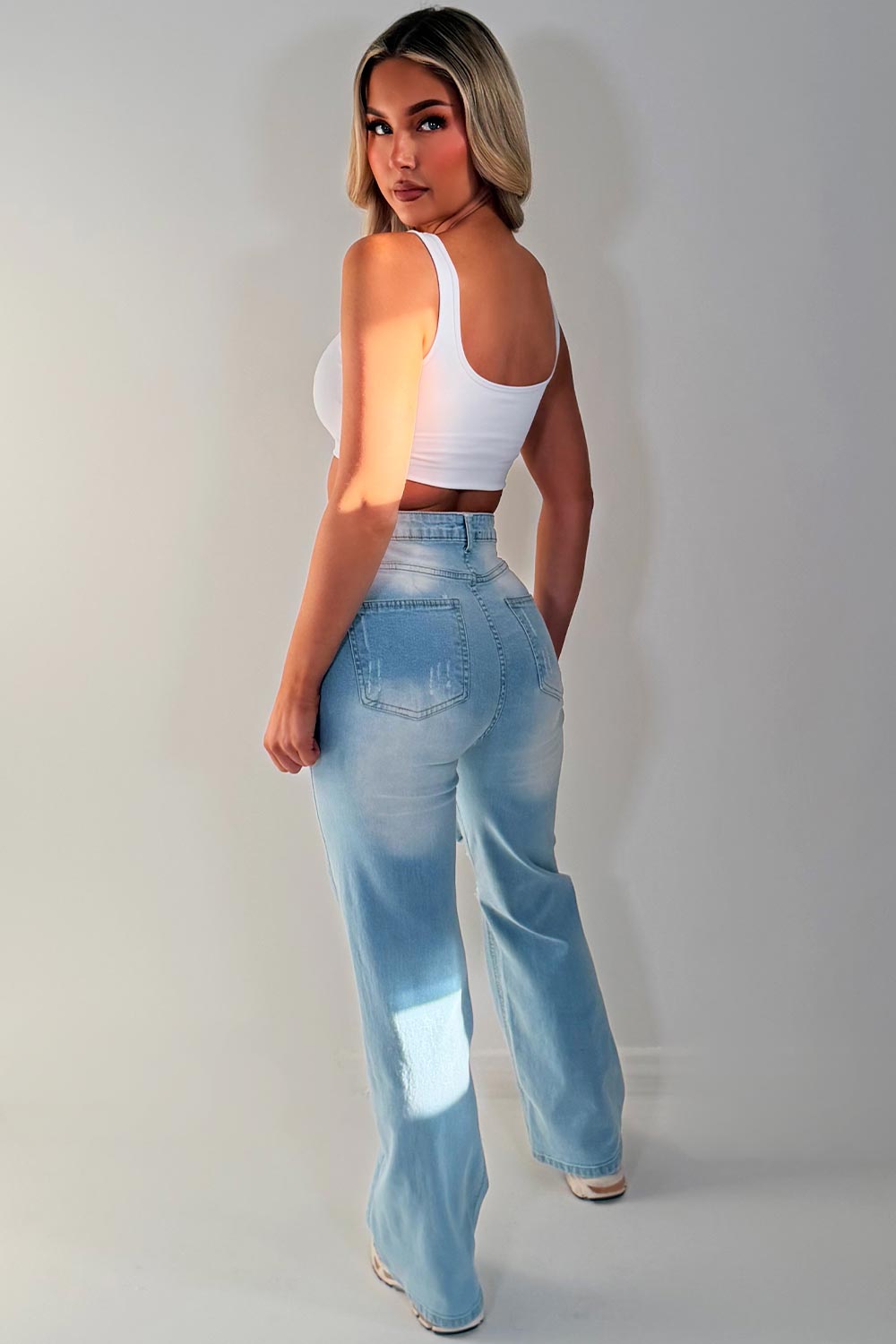 ripped high waist wide leg denim jeans zara womens