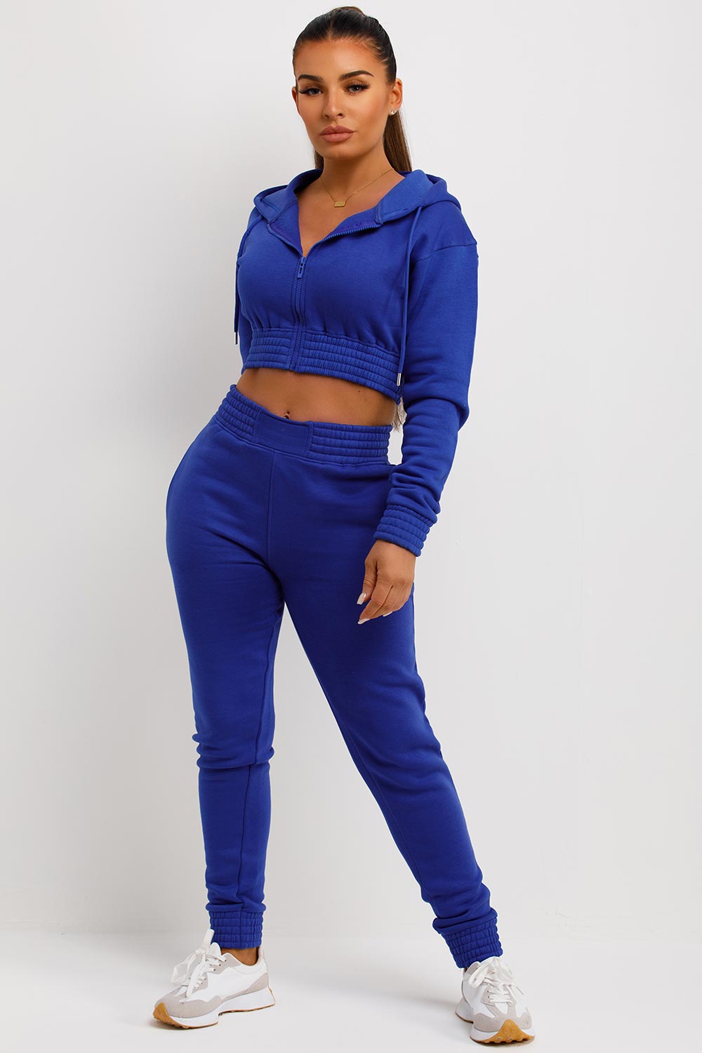 womens zip front crop tracksuit royal blue