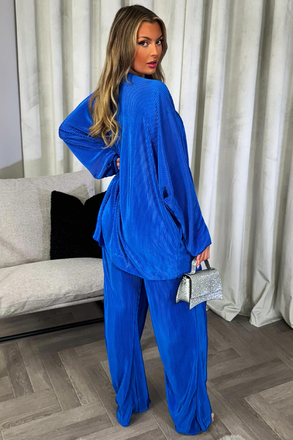 plisse pleated shirt and trousers set womens