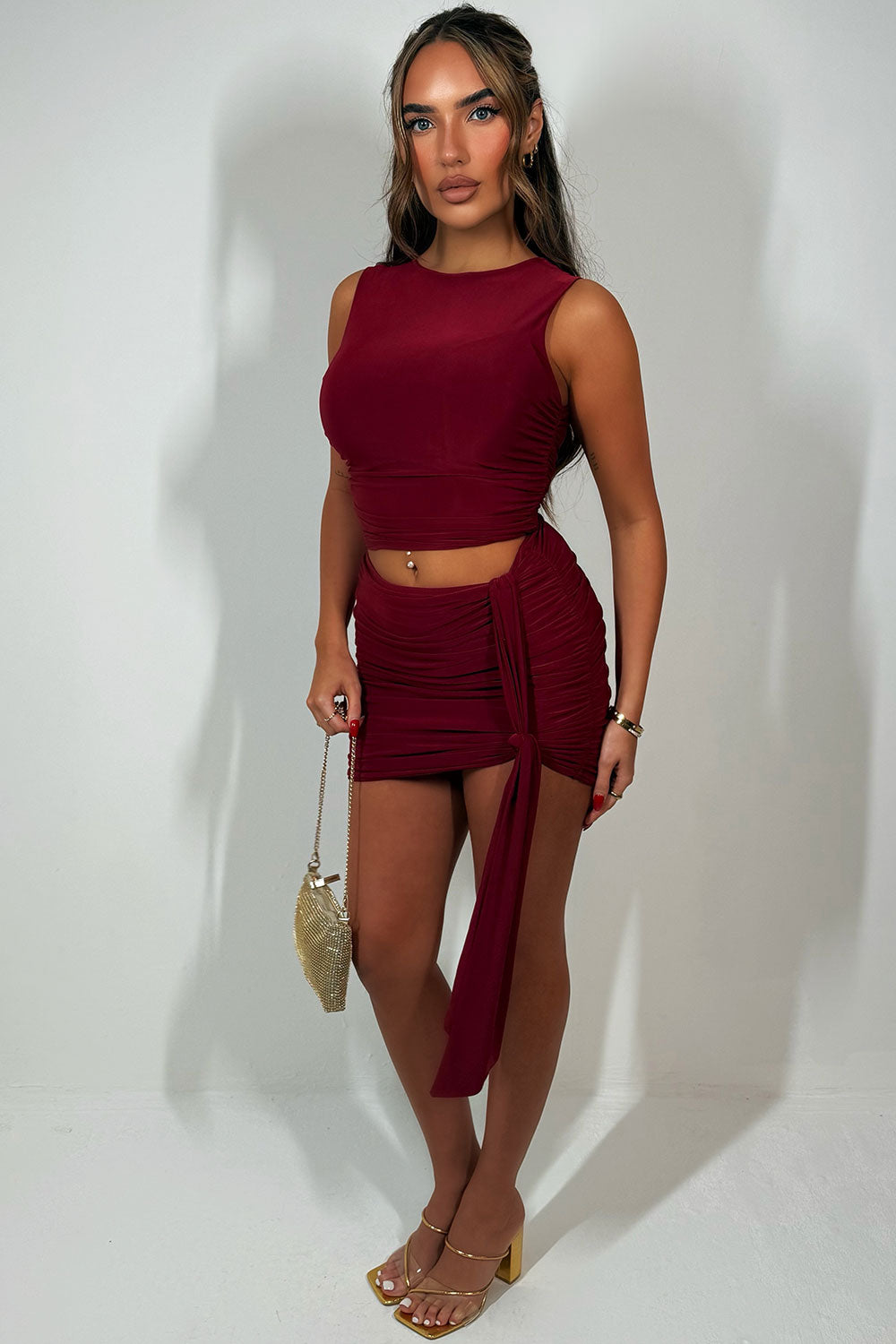 burgundy skirt and top co ord set festival outfit christmas party going out clothes