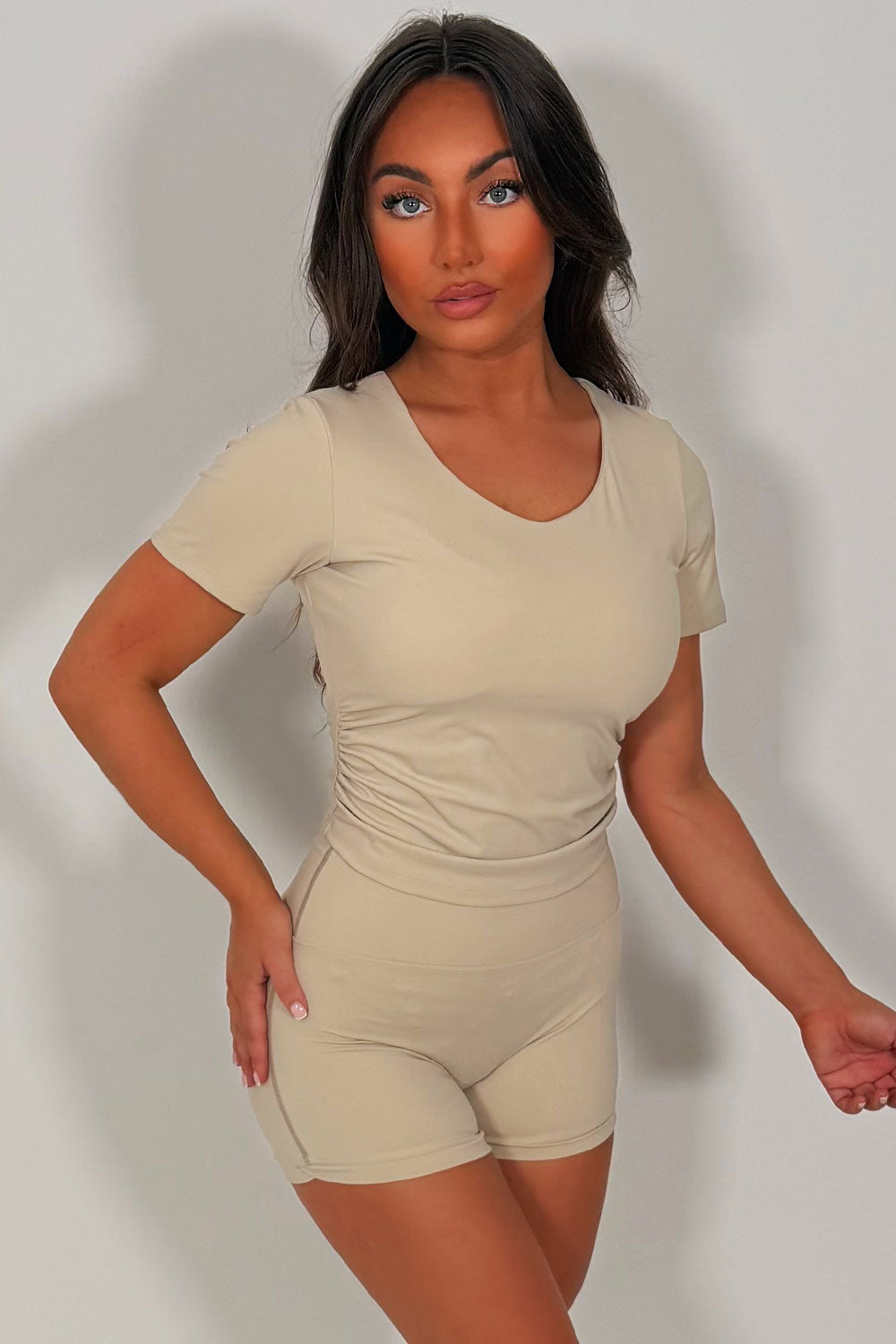 womens alo yoga shorts and crop top co ord set styledup uk