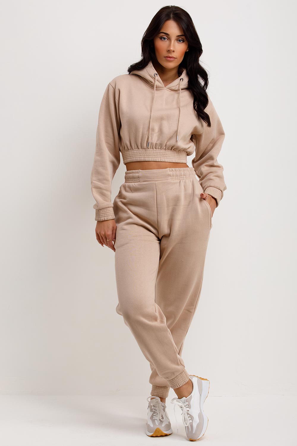 womens tracksuit crop hoodie and joggers set