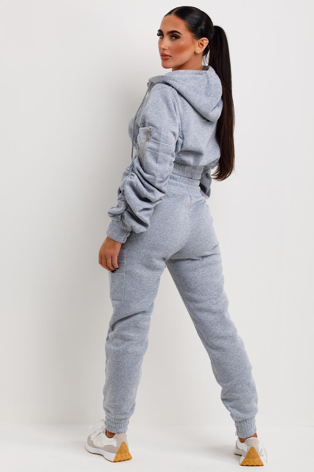 loungewear co ord ruched sleeve hoodie and joggers two piece set