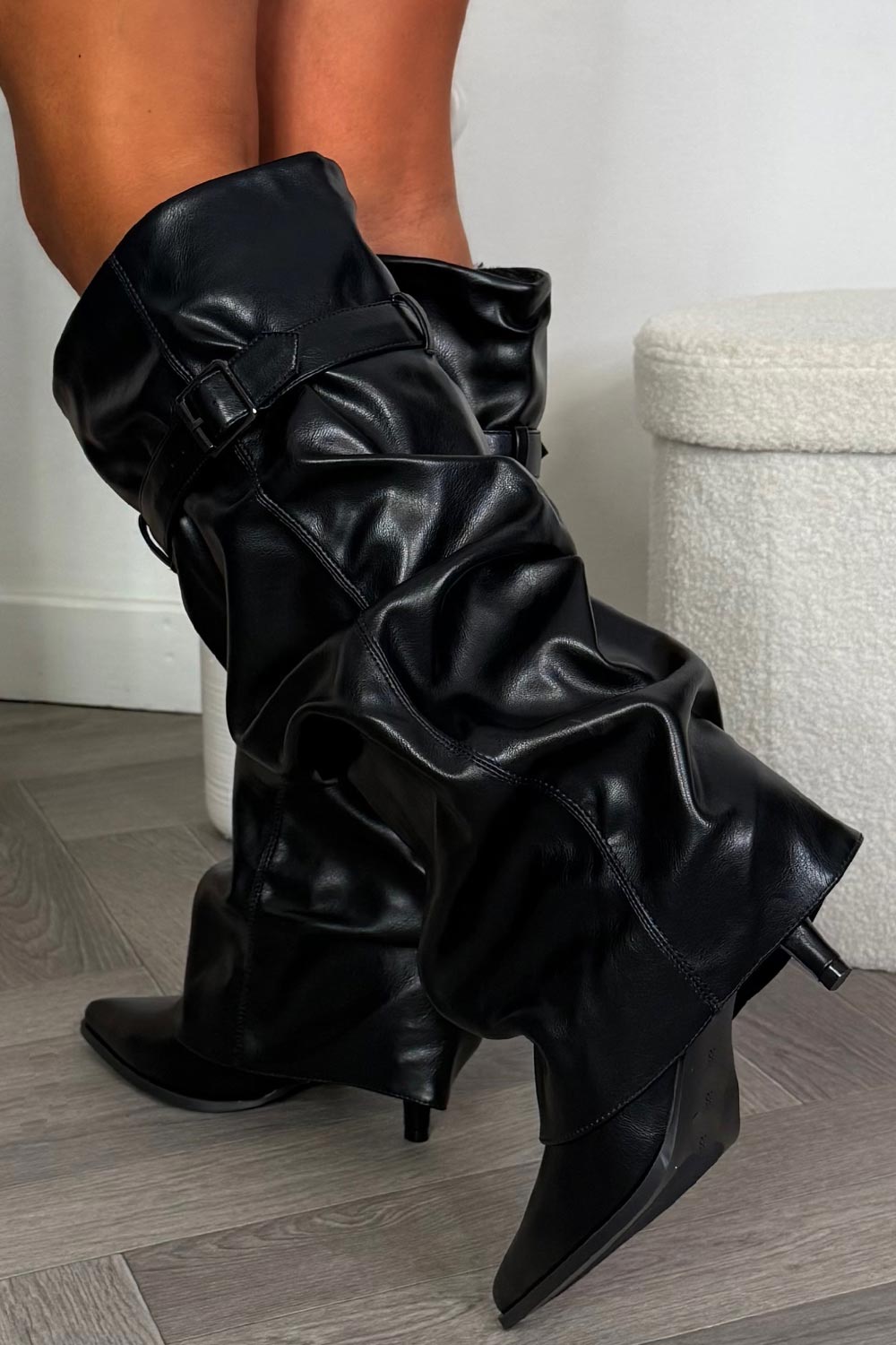 slouched knee high boots with heels black faux leather uk shark boots givenchy