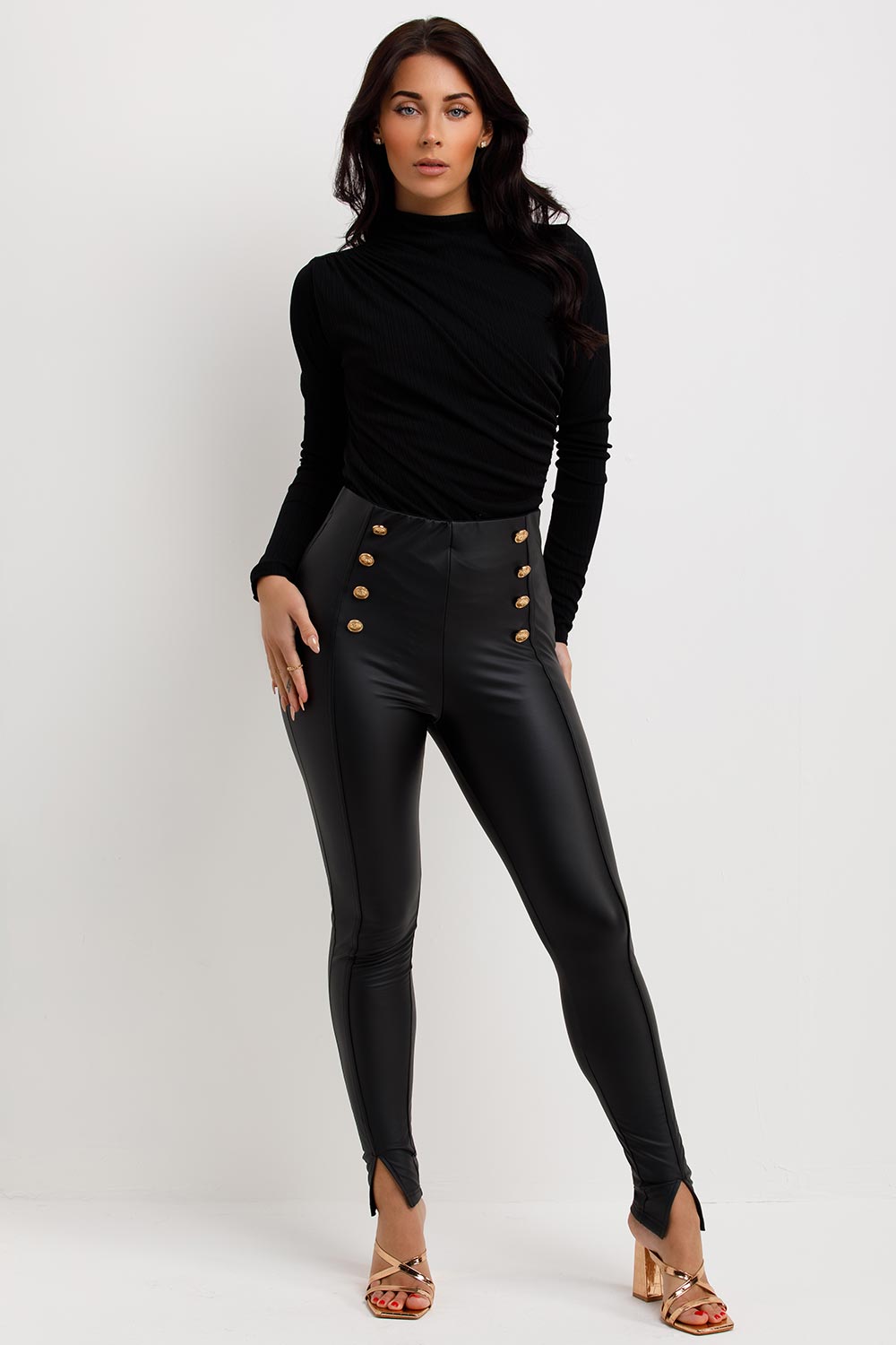 gathered long sleeve bodysuit top black