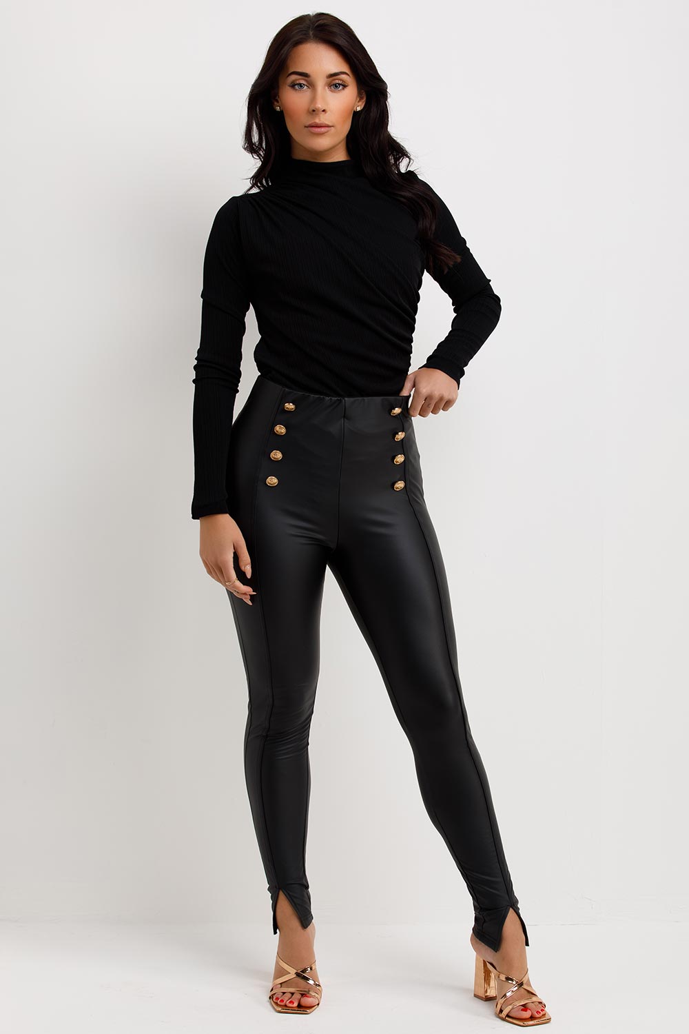 womens black gathered long sleeve bodysuit top