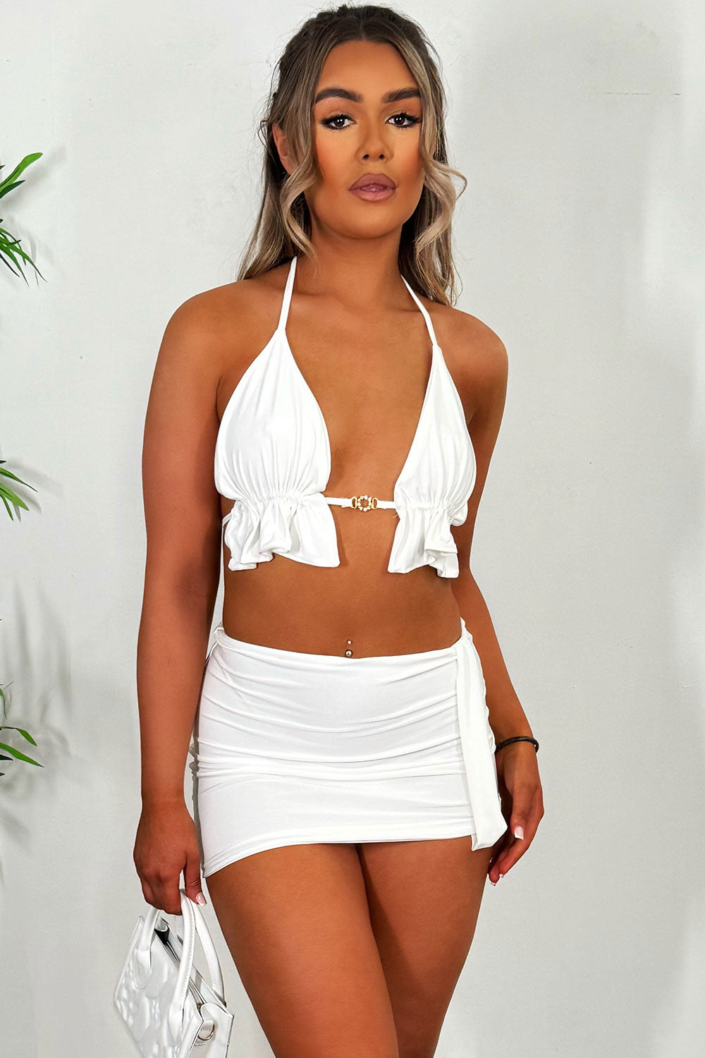 mini skirt and frill edge bikini two piece set