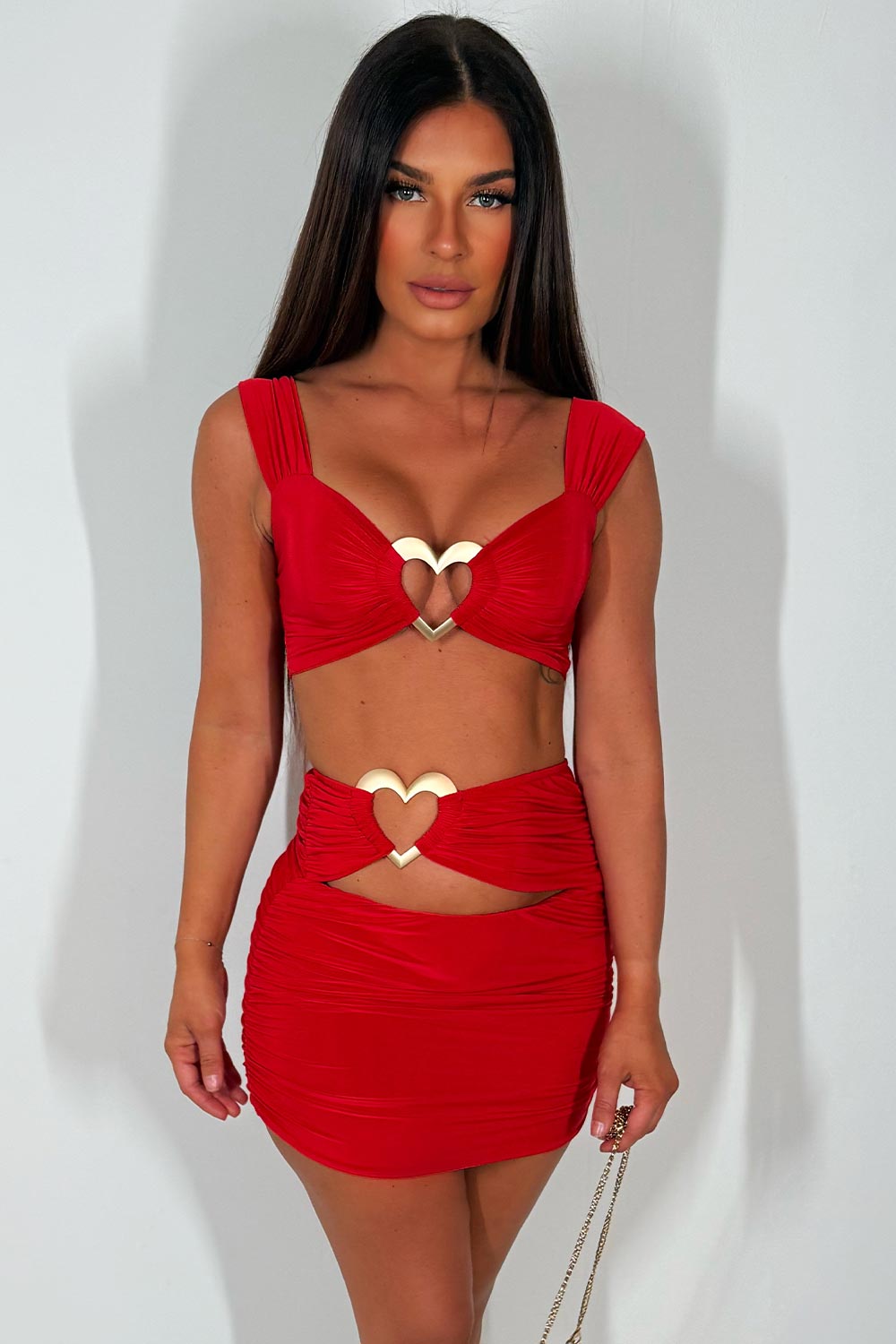 gold buckle festival skirt and top co ord set summer holiday night out outfit