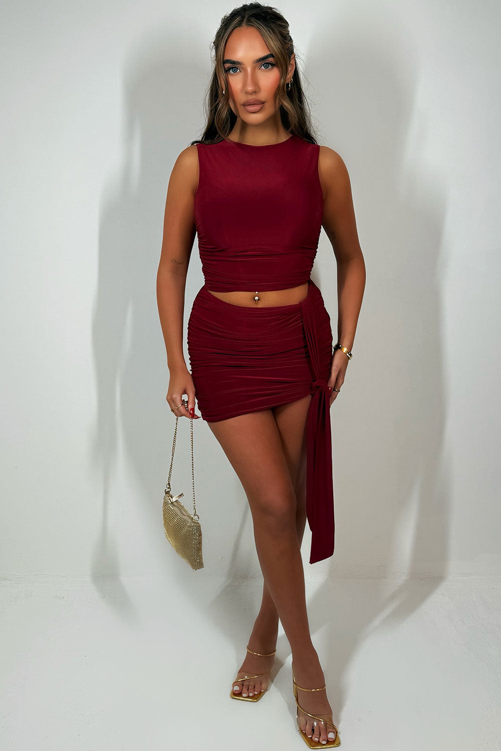 skirt and top co ord set burgundy red christmas party outfit
