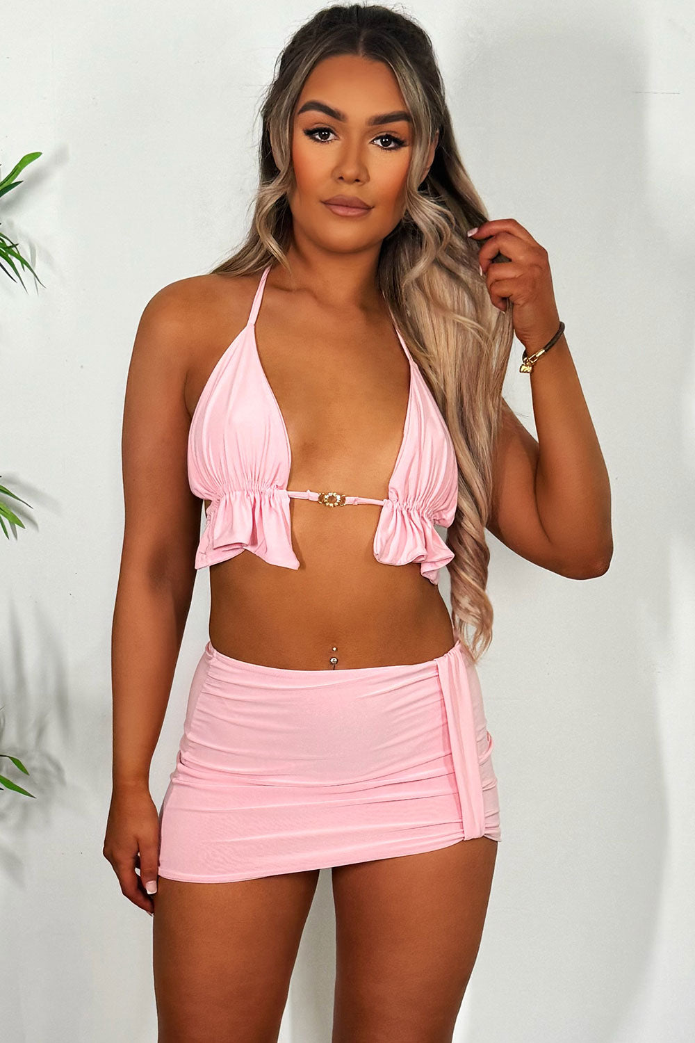 mini skirt and frill edge bikini top co order set going out summer holiday festival outfit