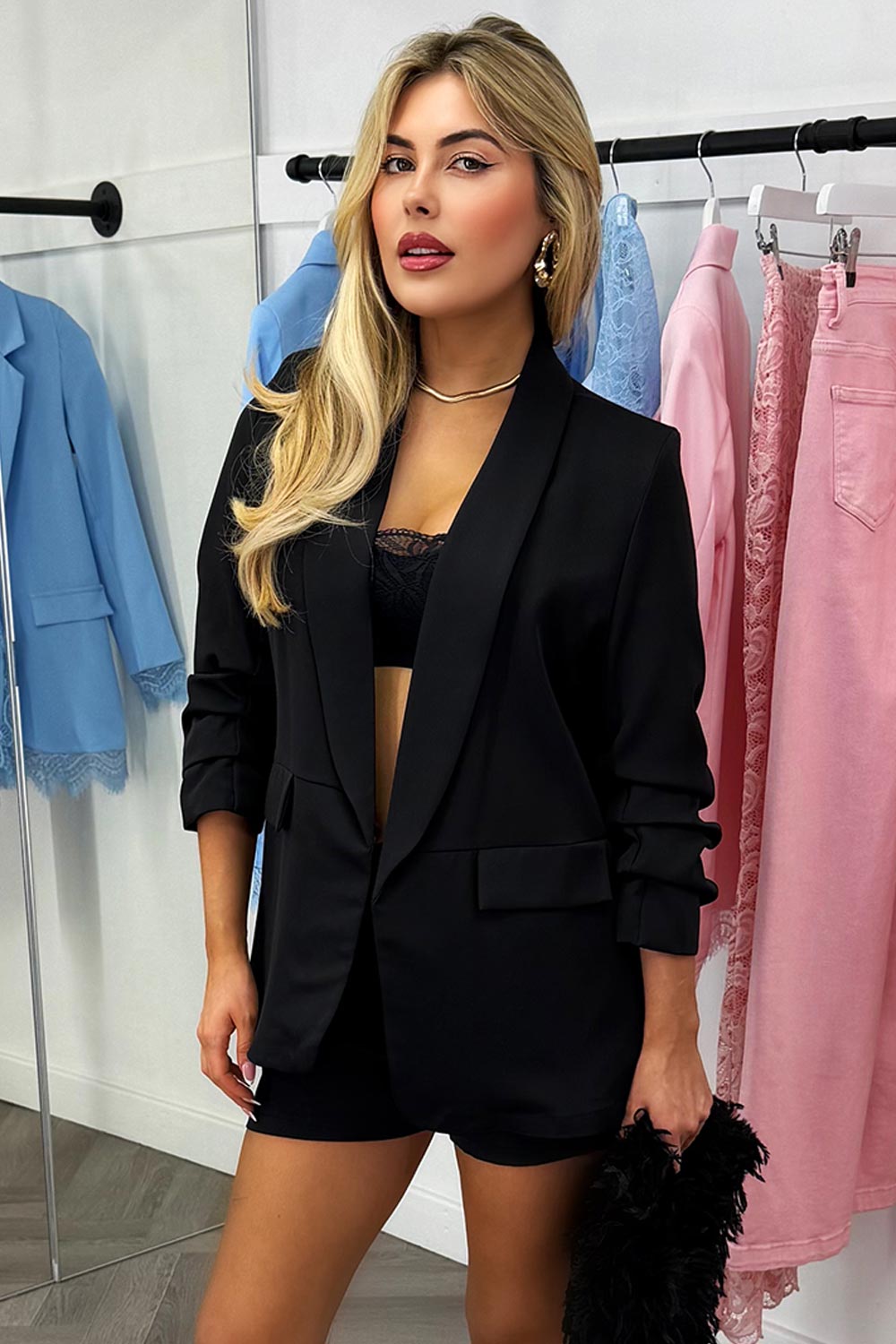 womens blazer and shorts two piece set night out occasion party outfit uk styledup