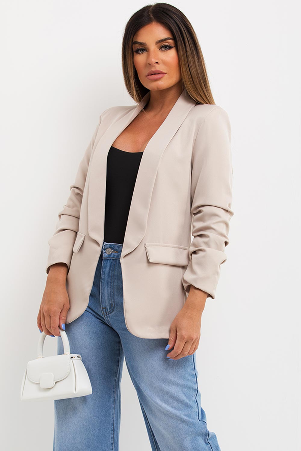 ruched sleeve blazer jacket uk