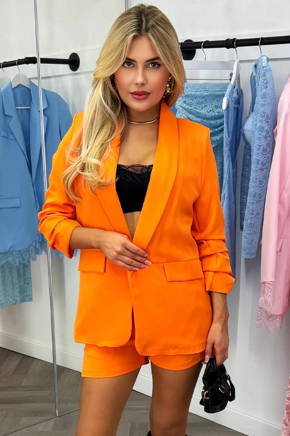 ruched sleeve blazer and shorts co ord two piece matching outfit for occasion races night out holiday outfit styledup