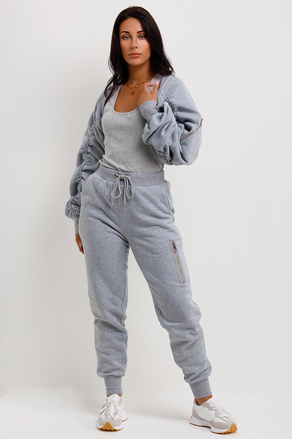 womens loungewear set three piece ruched sleeve