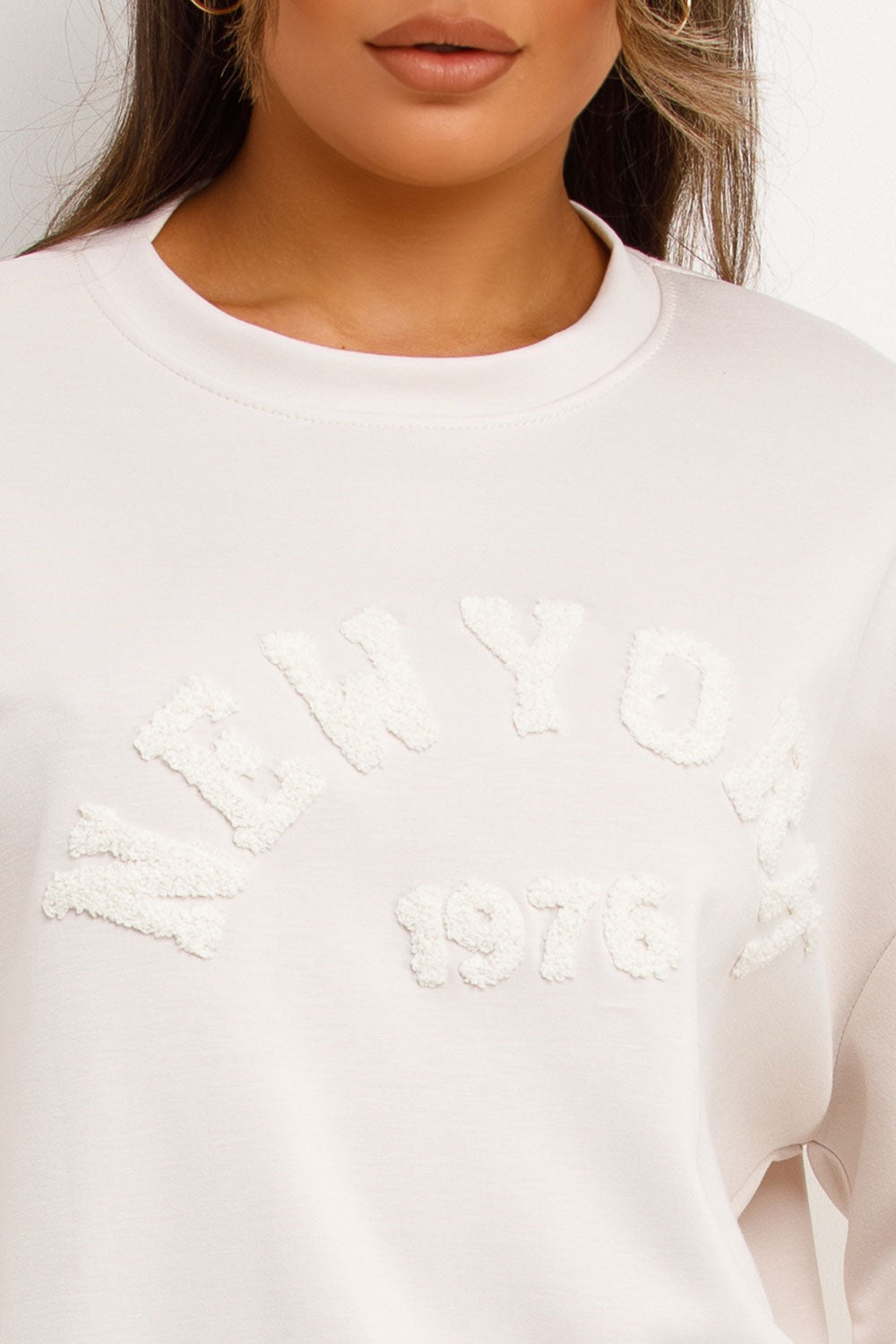 ruched gathered sleeve sweatshirt and trousers loungewear set womens airport outfit styledup