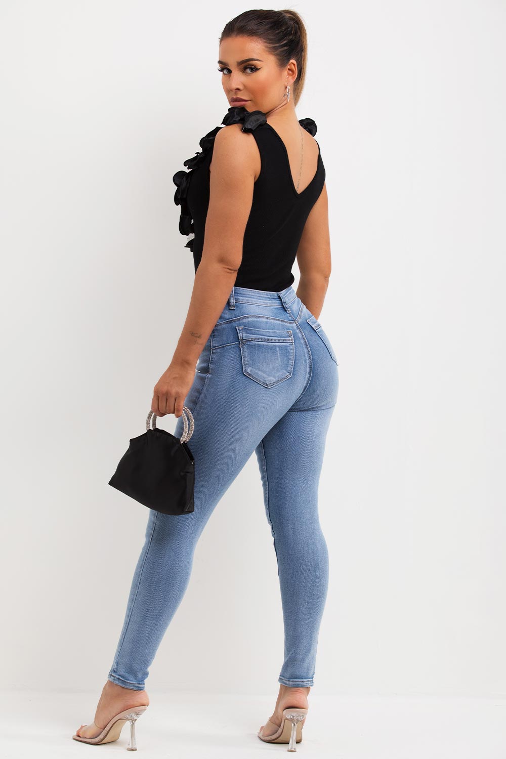 ribbed bodysuit with ruffle detail