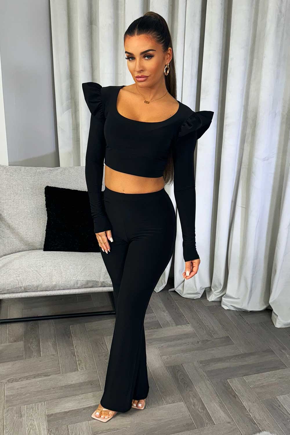 long sleeve crop top and trousers co ord set