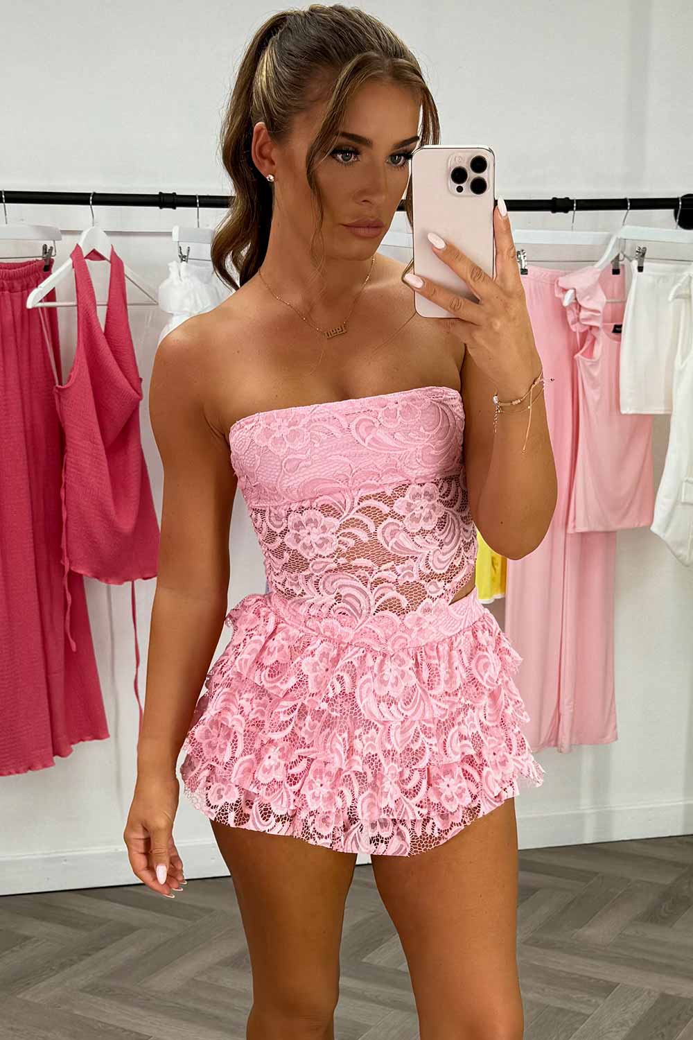 lace ruffle frilly mini skort festival holiday outfit styledup