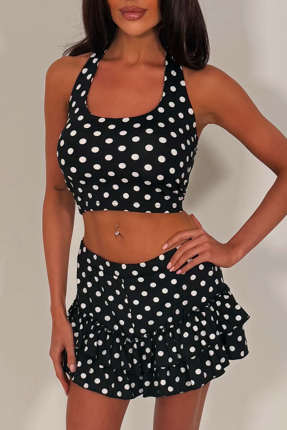 polka dot crop top and skort skirt two piece co ord set summer festival holiday outfit styledup