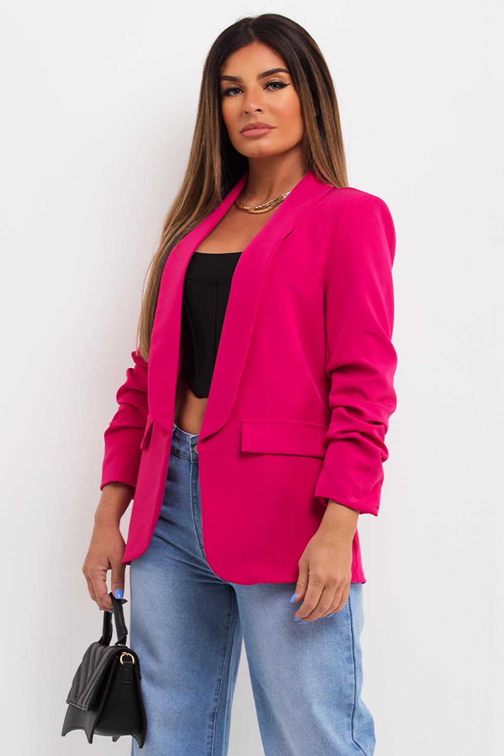 ruched sleeve blazer jacket