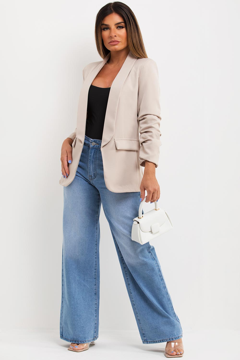 gathered sleeve blazer womens uk