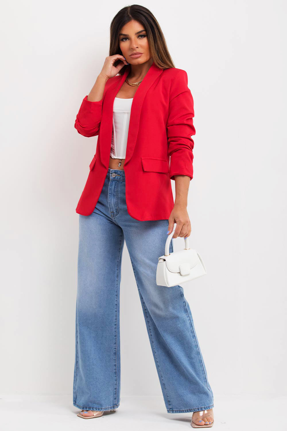 ruched sleeve blazer