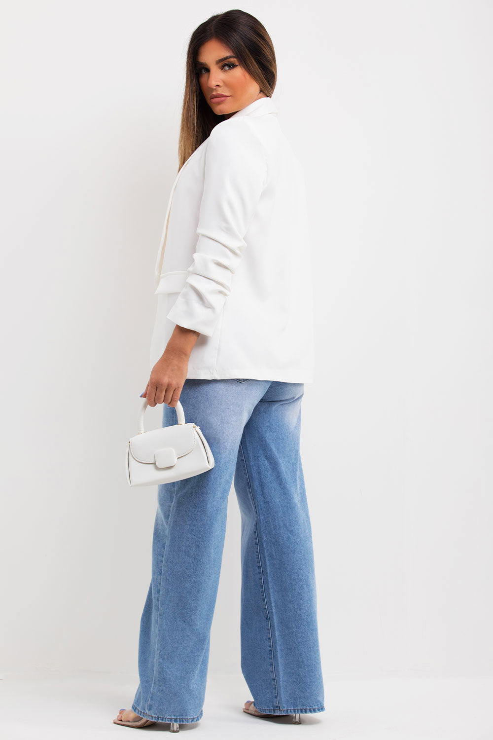 ruched sleeve blazer womens uk