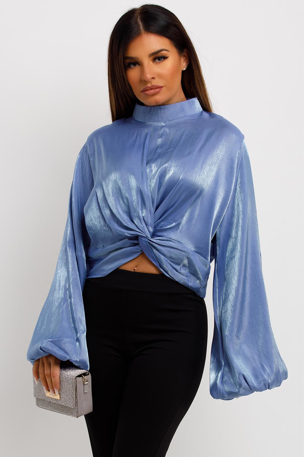 womens long sleeve christmas party going out blouse with twist front