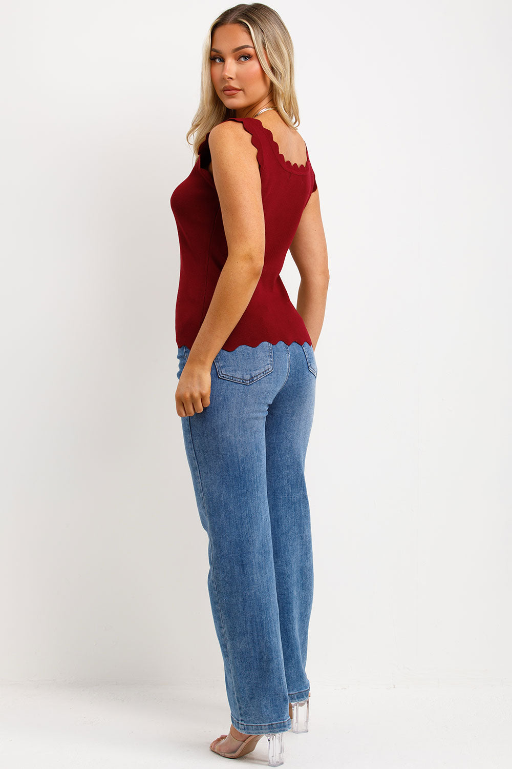 womens knitted scalloped neck jumper top