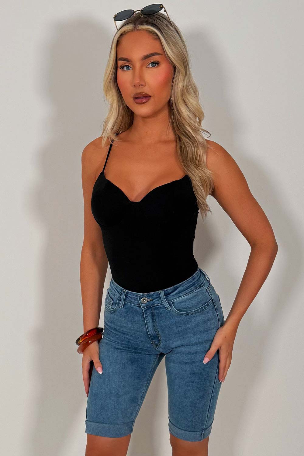 black cupped corset top styledup