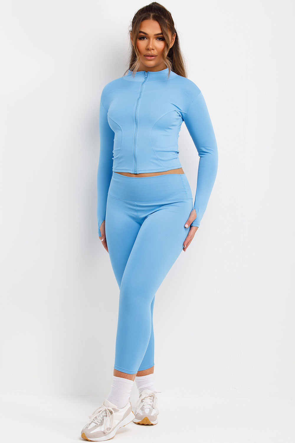 zip up sculpt sports jacket and leggings two piece set