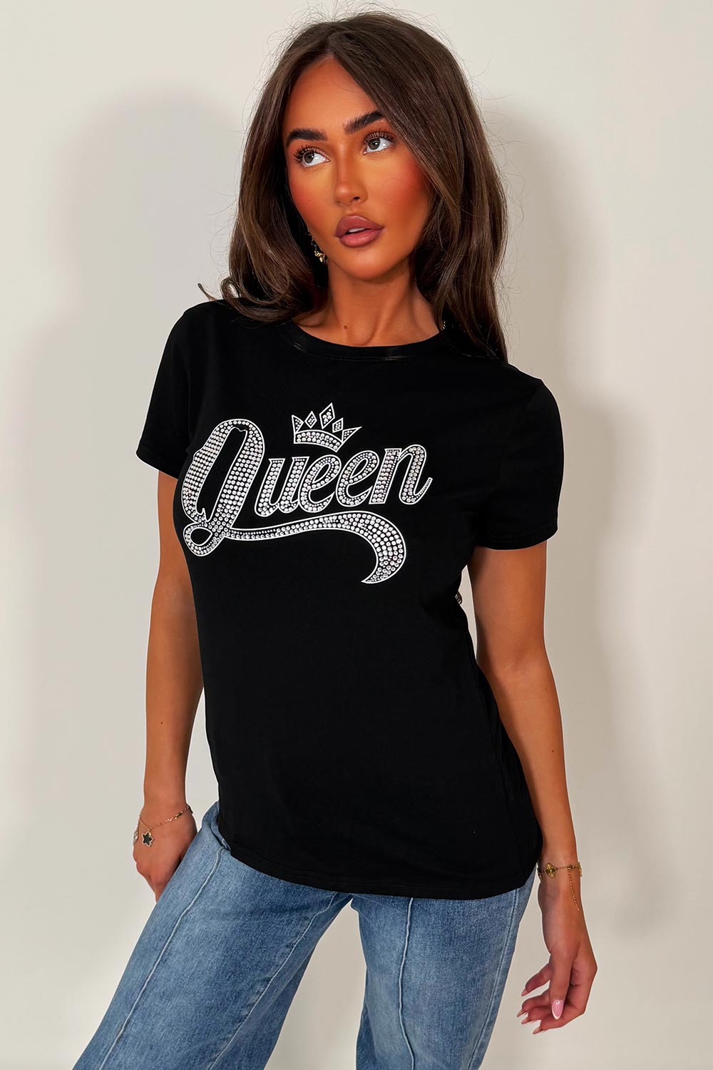 rhinestone diamante embellishment t shirt for womens uk sale