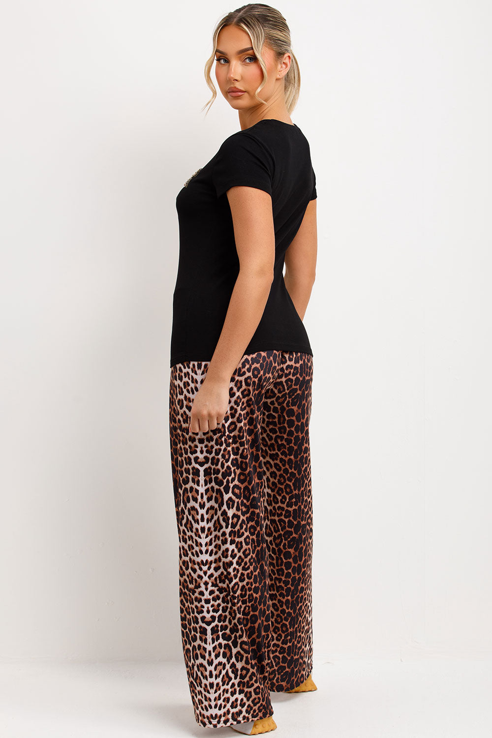 black t shirt with diamante tiger detail