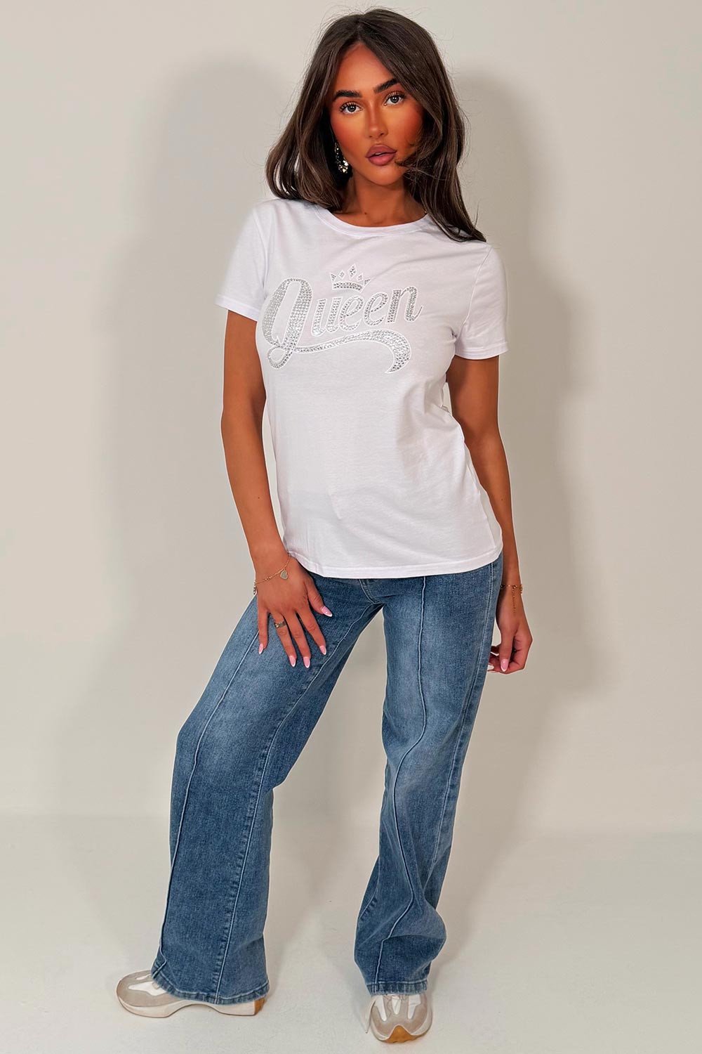 rhinestone diamante embellishment t shirt for womens uk sale