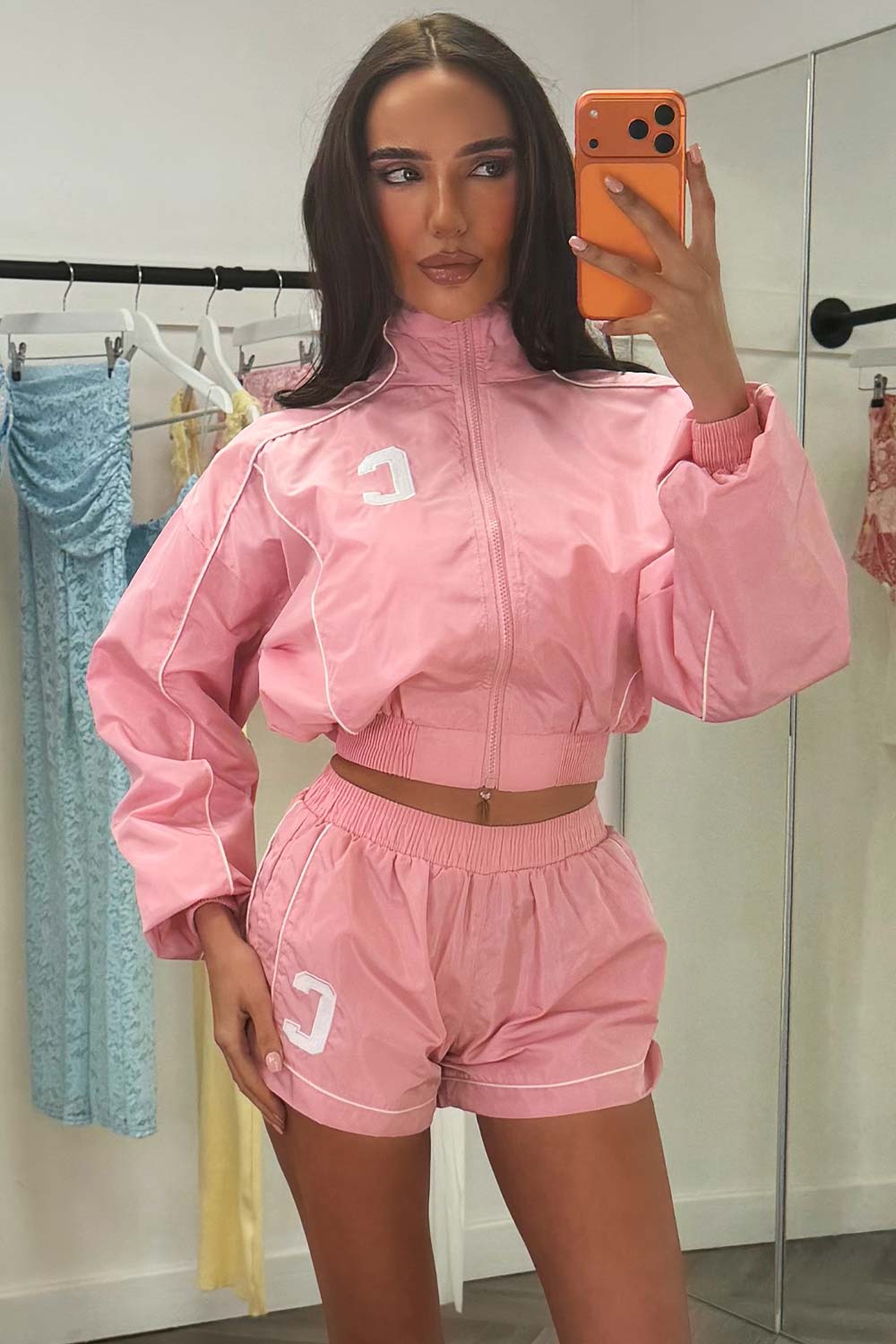womens summer tracksuit shorts and light weight jacket two piece matching set styledup