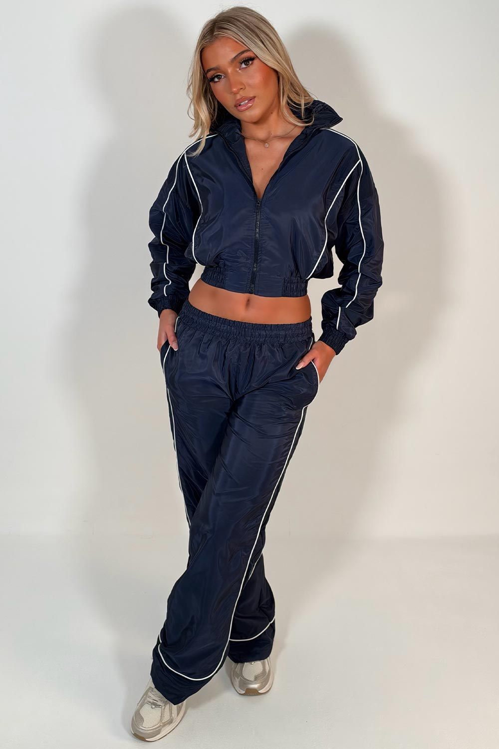 funnel neck jacket and wide leg trouser tracksuit two piece tracksuit co ord set womens rave festival holiday outfit