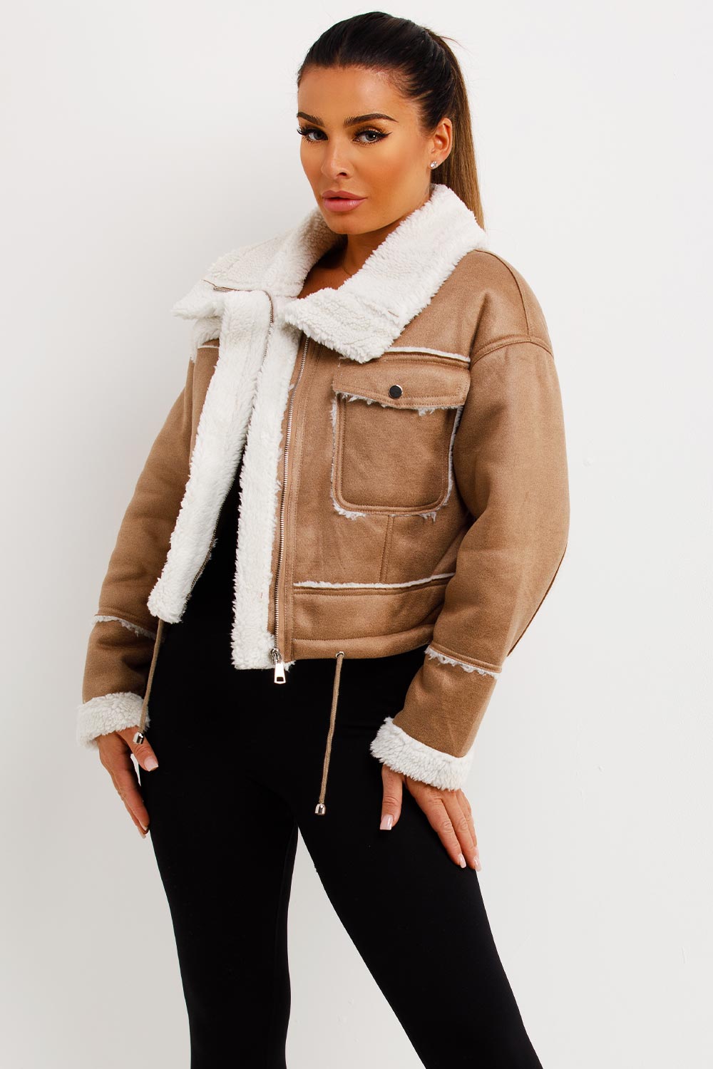 womens zara shearling jacket uk