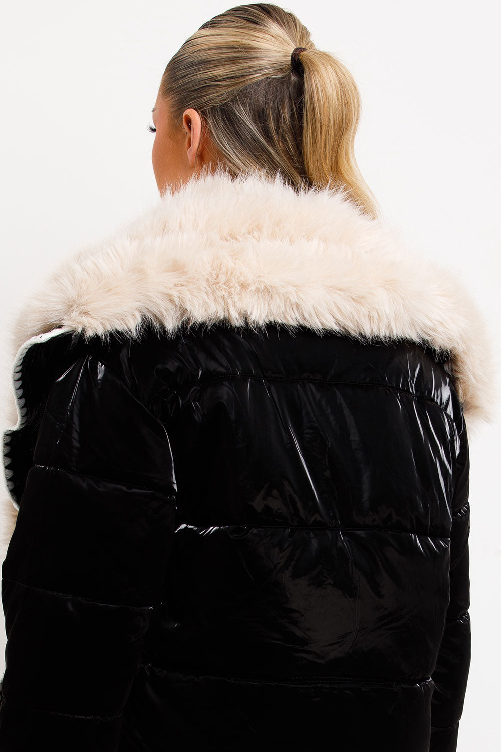 faux fur trim faux fur collar puffer padded coat for womens